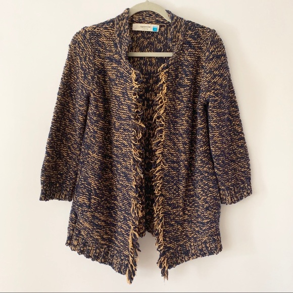 Anthro Sparrow Marled Peat Open Cardigan Blue/Tan - Picture 2 of 7